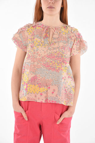 Tie Neck Abstract Motif Silk Top