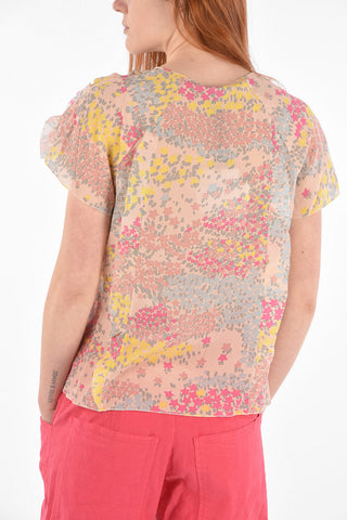 Tie Neck Abstract Motif Silk Top