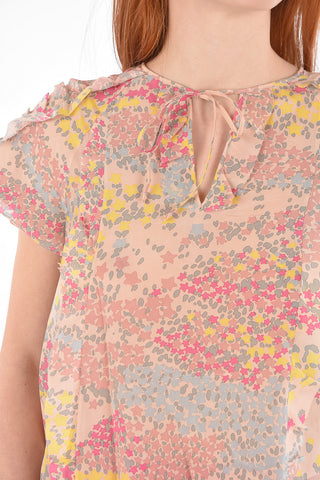 Tie Neck Abstract Motif Silk Top