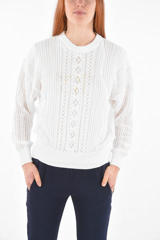 Crew Neck Openwork Cotton Sweater