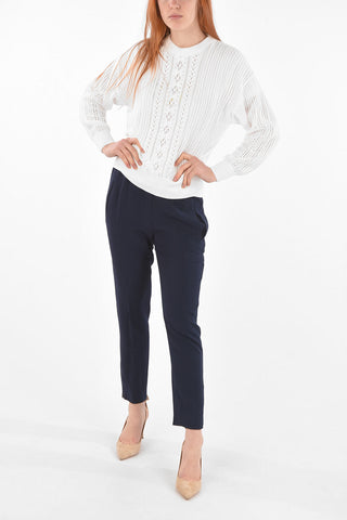 Crew Neck Openwork Cotton Sweater