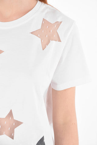 Crew Neck Mesh Cut-out Detail T-Shirt