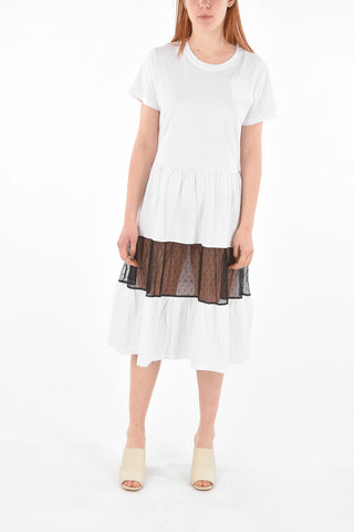 Crew Neck Short-sleeved Dress with Tulle Detail