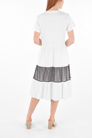 Crew Neck Short-sleeved Dress with Tulle Detail