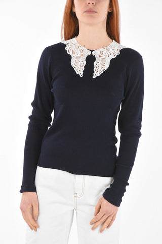 Lace Detail Ribbed Cotton Sweater