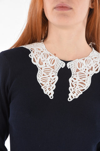 Lace Detail Ribbed Cotton Sweater