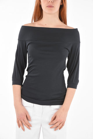 Maglia in Cotone Stretch con Collo a Barca