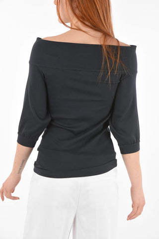 Maglia in Cotone Stretch con Collo a Barca