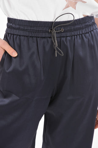 Elastic Waistband Stretch Silk Shorts with Drawstring