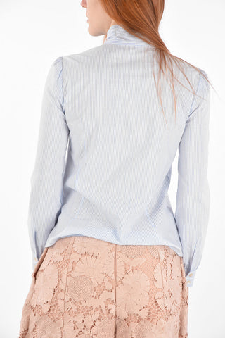 Tie Neck Awning Striped Shirt