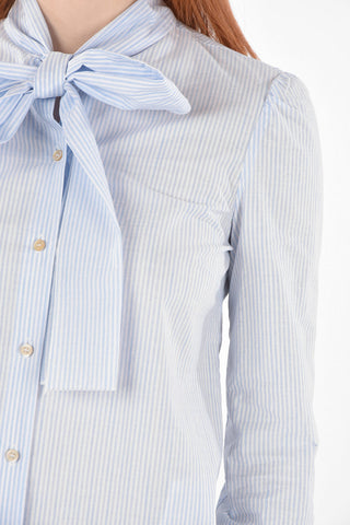 Tie Neck Awning Striped Shirt