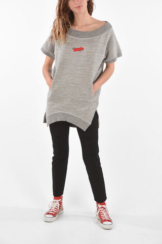 Minidress in Felpa a Maniche Corte con Stampa