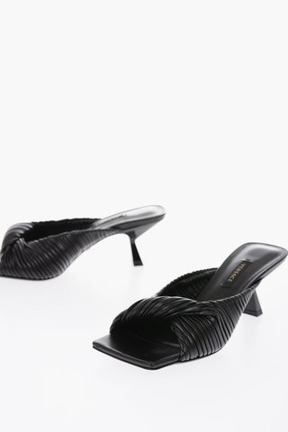 7cm leather Square Toe Comma Heel Mules