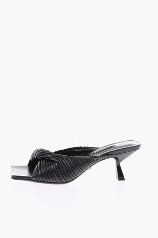 7cm leather Square Toe Comma Heel Mules