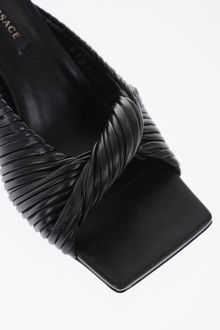 7cm leather Square Toe Comma Heel Mules