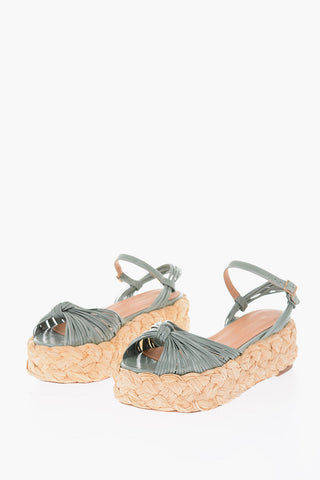 6cm Knotted leather sandals with straw sole