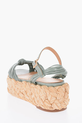 6cm Knotted leather sandals with straw sole