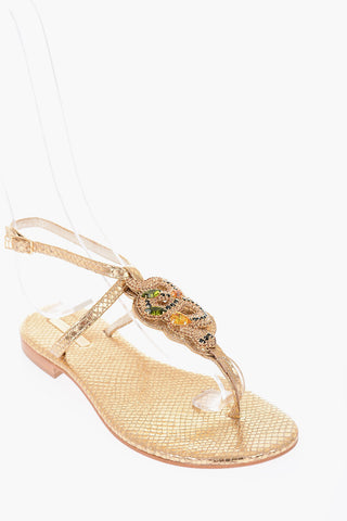 python effect leather DEHLI thong sandals with jewel