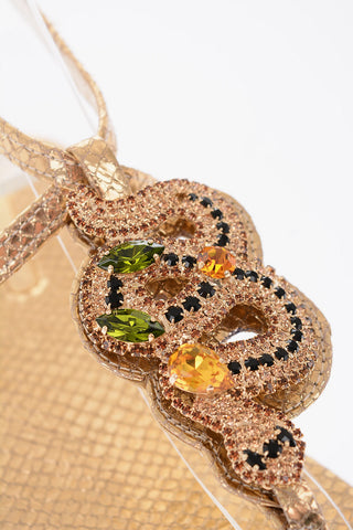 python effect leather DEHLI thong sandals with jewel