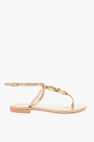 python effect leather DEHLI thong sandals with jewel