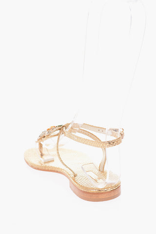 python effect leather DEHLI thong sandals with jewel