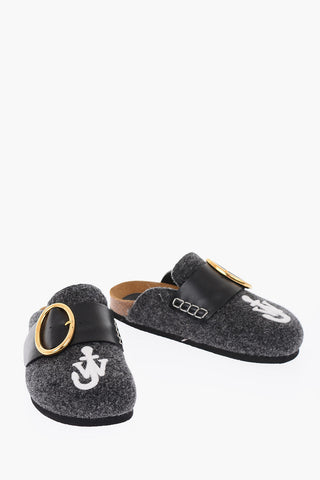 felt mules with golden detail