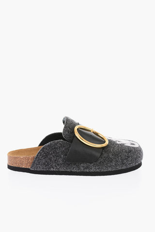 felt mules with golden detail