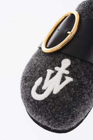 felt mules with golden detail