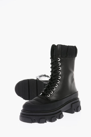 leather combat boots with padded details