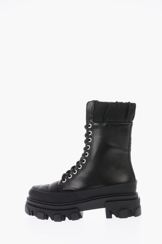 leather combat boots with padded details