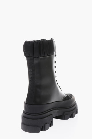 leather combat boots with padded details