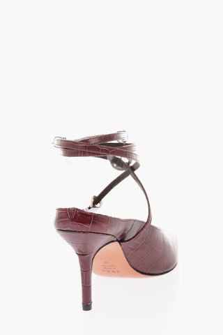 8cm crocodile effect leather lace up mules with point toe