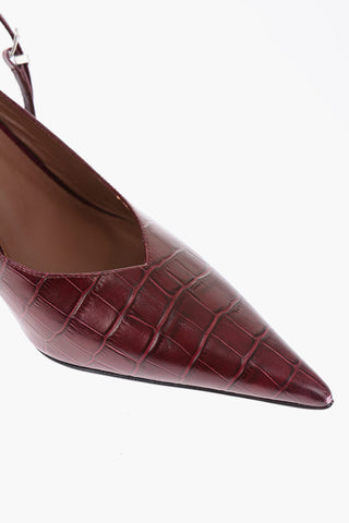 8cm crocodile effect leather lace up mules with point toe