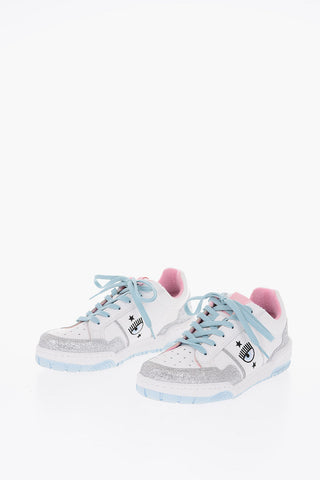 leather sneakers with glitter details 