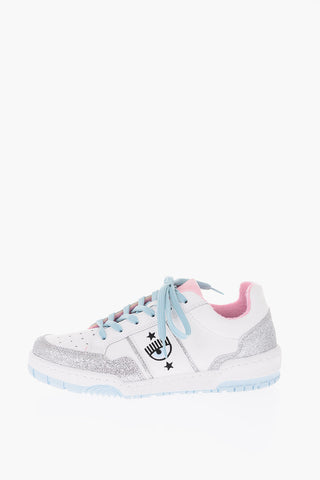 leather sneakers with glitter details 