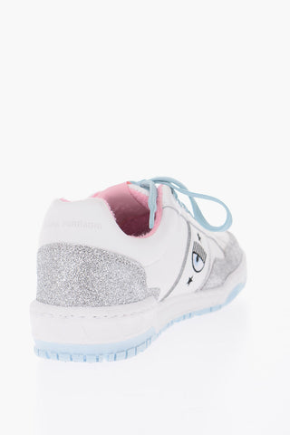 leather sneakers with glitter details 