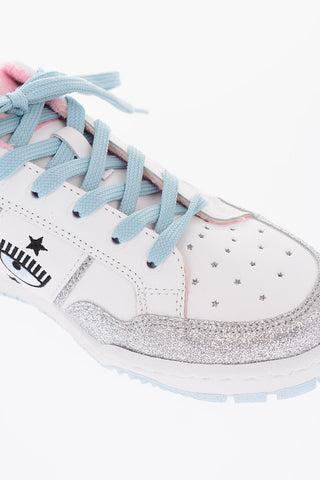 leather sneakers with glitter details 