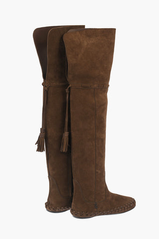 Suede Leather Over-the-knee Boots with Tassels