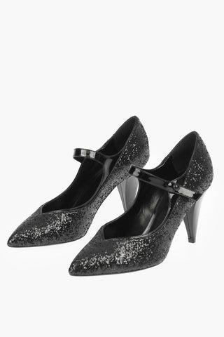 EDWIGE Patent Leather Mary Jane Pumps with All-Over Glitter 9 cm