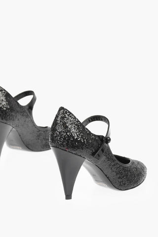 EDWIGE Patent Leather Mary Jane Pumps with All-Over Glitter 9 cm