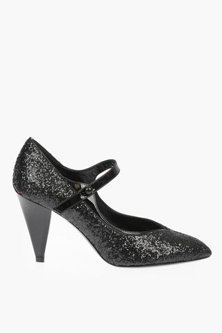EDWIGE Patent Leather Mary Jane Pumps with All-Over Glitter 9 cm