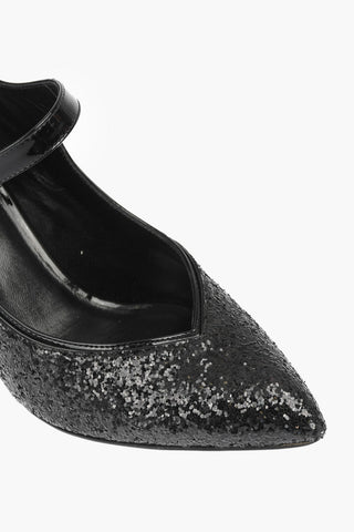 EDWIGE Patent Leather Mary Jane Pumps with All-Over Glitter 9 cm