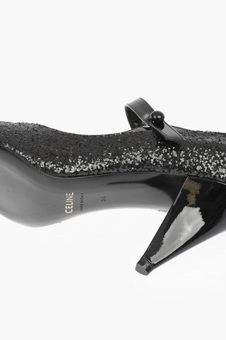 EDWIGE Patent Leather Mary Jane Pumps with All-Over Glitter 9 cm