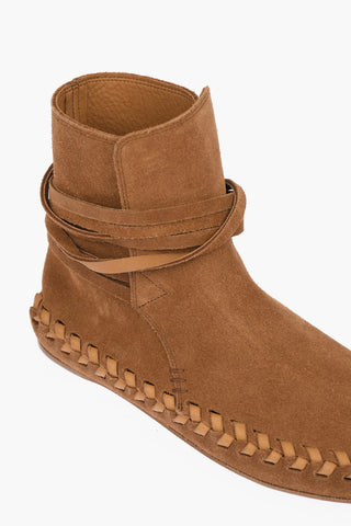 Suede Leather Ankle Boots Embellished with Straps with Logoed Tassels
