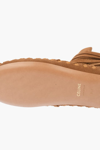 Suede Leather Ankle Boots Embellished with Straps with Logoed Tassels