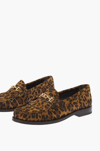 Leopard Printed Suede Leather Loafers with Triomphe Chain