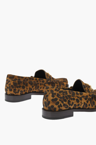 Leopard Printed Suede Leather Loafers with Triomphe Chain