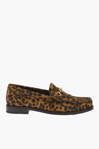 Leopard Printed Suede Leather Loafers with Triomphe Chain