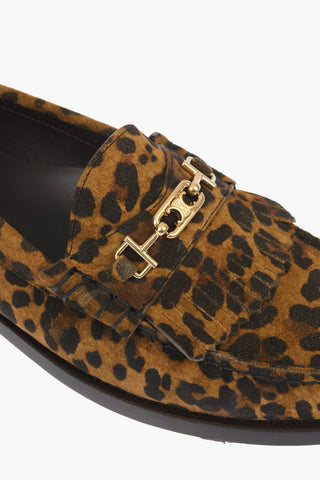 Leopard Printed Suede Leather Loafers with Triomphe Chain
