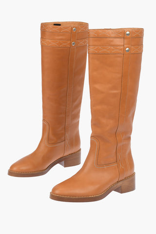 Leather Knee-High Boots with Contrasting Trimmings 5 cm
